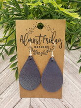 Load image into Gallery viewer, Genuine Leather Earrings - Teardrop Earrings - Navy Blue - Shimmery
