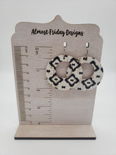 Load image into Gallery viewer, Genuine Leather Earrings - Circle Cut Out Earrings - Blue and White - Chevron Design Earrings
