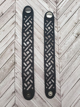 Load image into Gallery viewer, Genuine Leather Bracelet - Trellis Design - Trellis Leather Bracelet - Black Bracelet
