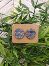 Load image into Gallery viewer, Genuine Leather Earrings - Stud Earrings - Blue - Blue and Silver Design
