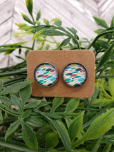Load image into Gallery viewer, Glass Dome - Summer - Stud Earrings - Studs - Pink - Teal - White - Geometric Design

