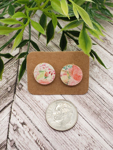 Glass Dome - Summer - Stud Earrings - Studs - Flamingo - Pink - Teal