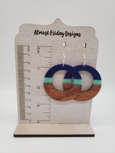 Load image into Gallery viewer, Wood Earrings - Circle Cut Out- Blue - Statement Earrings - Resin - Hoops
