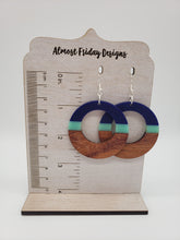Load image into Gallery viewer, Wood Earrings - Circle - Resin - Mint - Green - Statement Earrings - Hoops - Walnut
