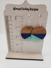Load image into Gallery viewer, Wood Earrings - Circle - Teal and White - Statement Earrings - Resin
