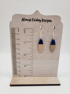 Wood Earrings - Oval - Blue - Statement Earrings - Resin