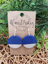 Load image into Gallery viewer, Wood Earrings - Circle - Blue - Statement Earrings - Round

