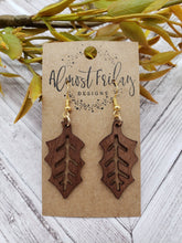 Load image into Gallery viewer, Wood Earrings - Leaf - Statement Earrings - Fall Leaf - Fall Earrings
