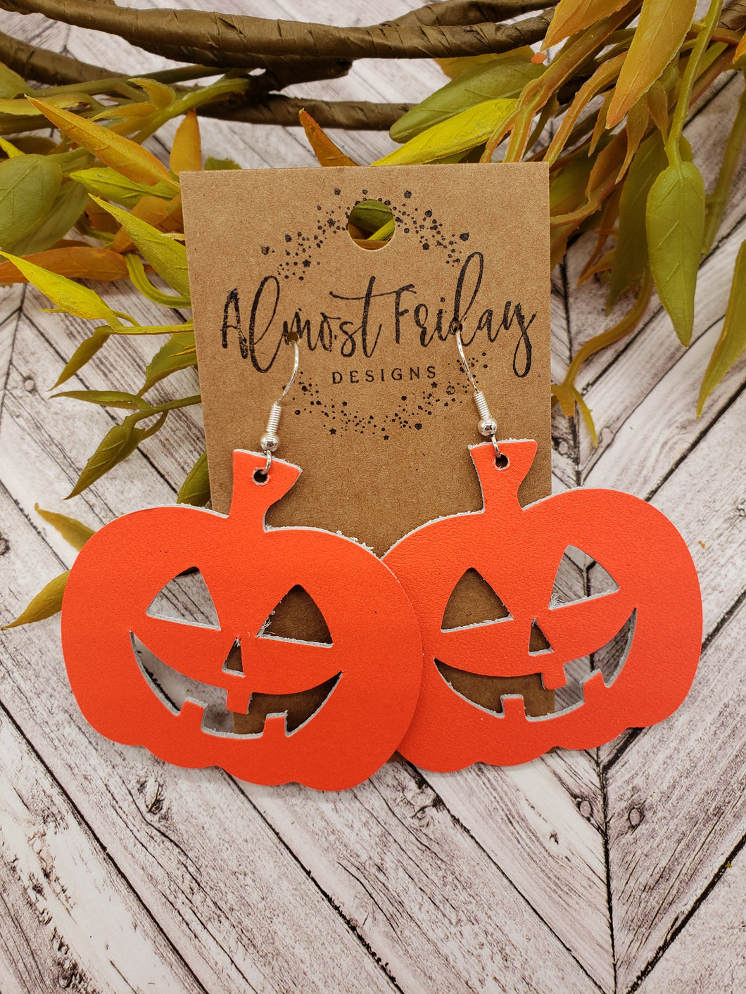 Genuine Leather Earrings - Neon - Halloween Earrings - Pumpkin - Jack-o'-Lantern - Cut Out Earrings - Orange Earrings