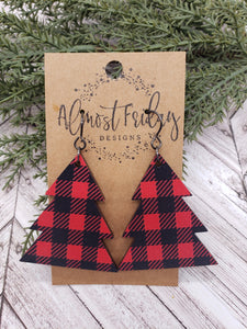 Wood Earrings - Christmas Tree - Christmas Tree Earrings - Buffalo Check - Fall Earrings