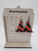 Load image into Gallery viewer, Wood Earrings - Witches Hat - Halloween Earrings - Black and Orange Chevron - Fall Earrings - Statement Earrings - Witch
