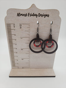 Wood Earrings - Genuine Leather -  Acrylic - Neon - Pink - Natural Wood - Hoop Earrings - Hoops - Black and Pink - Statement Earrings