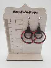 Load image into Gallery viewer, Wood Earrings - Genuine Leather - Sapele - Natural Wood - Hoop Earrings - Hoops - Black and Brown - Statement Earrings
