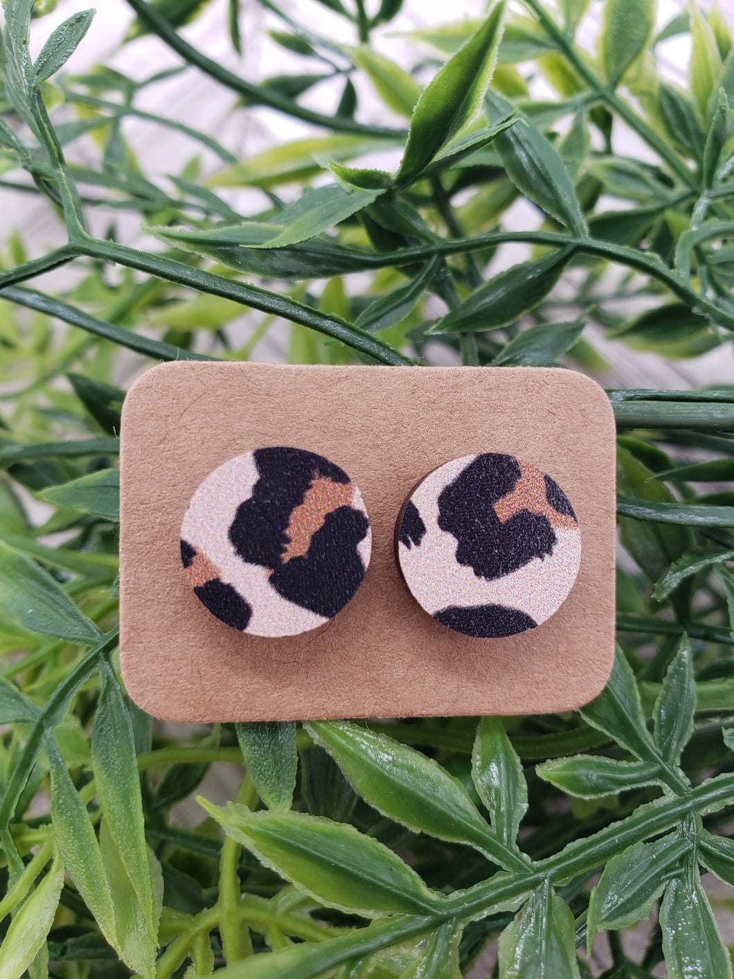 Wood Earrings - Stud Earrings - Leopard Earrings - Studs