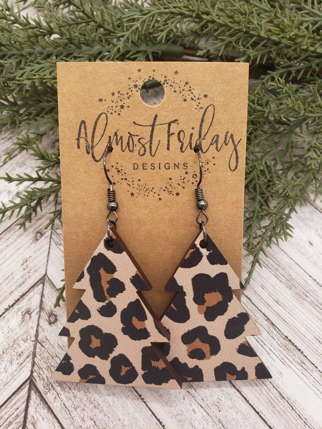 Wood Earrings - Christmas Tree - Christmas Tree Earrings - Leopard Print - Leopard Earrings