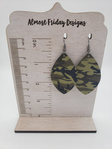Genuine Leather Earrings - Camouflage - Camo - - Green - Olive - Black - Leopard - Animal Print - Leaf Cut - Camouflage Earrings - Army
