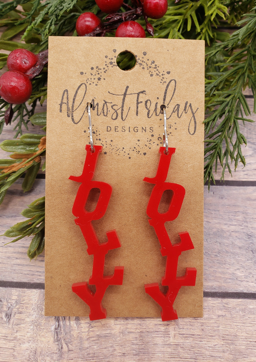 Acrylic Earrings - Jolly Earrings - Christmas - Winter - Cut Out Earrings - Red - Statement Earrings