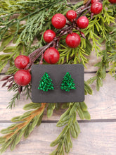 Load image into Gallery viewer, Acrylic Earrings - Christmas Tree Earrings - Christmas - Winter - Cut Out Earrings - Glitter - Green - Statement Earrings - Stud Earrings
