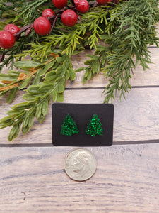 Acrylic Earrings - Christmas Tree Earrings - Christmas - Winter - Cut Out Earrings - Glitter - Green - Statement Earrings - Stud Earrings