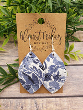 Load image into Gallery viewer, Genuine Leather Earrings - Leaf Cut - Winter Earrings - Winter - Cut Out Earrings - Blue Flowers - Statement Earrings

