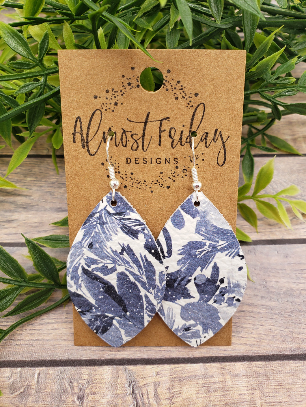 Genuine Leather Earrings - Leaf Cut - Winter Earrings - Winter - Cut Out Earrings - Blue Flowers - Statement Earrings