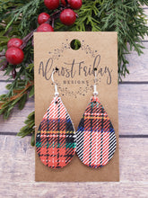 Load image into Gallery viewer, Genuine Leather Earrings - Teardrop Earrings - Plaid - Tartan Plaid - Fall Plaid
