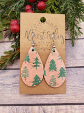 Load image into Gallery viewer, Genuine Leather Earrings - Christmas Trees - Christmas Earrings - Winter - Teardrop - Vintage
