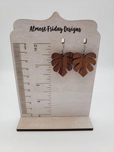 Wood and Resin Earrings - Monstera Leaf - Teal Earrings - Statement Earrings - Leaf Earrings - Summer Earrings