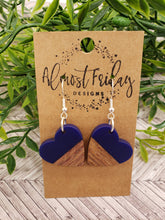 Load image into Gallery viewer, Wood Earrings - Hearts - Blue - Statement Earrings - Valentine&#39;s Day - Acrylic Earrings

