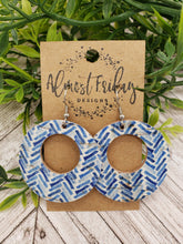 Load image into Gallery viewer, Genuine Leather Earrings - Circle Cut Out Earrings - Blue and White - Chevron Design Earrings
