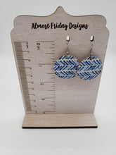 Load image into Gallery viewer, Genuine Leather Earrings - Circle - Blue and White - Chevron Design Earrings
