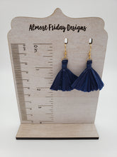 Load image into Gallery viewer, Tassel Earrings - Navy - Raffia Earrings - Fan Style Design - Tassels
