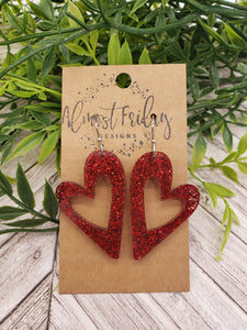 Acrylic Earrings - Hearts - Red - Valentine's Day - Red Glitter - Heart Earrings