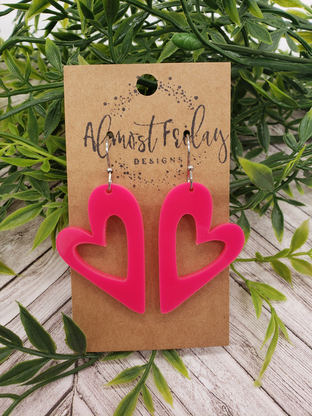Acrylic Earrings - Hearts - Hot Pink - Valentine's Day - Neon Pink - Heart Earrings