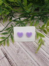 Load image into Gallery viewer, Acrylic Earrings - Hearts - Studs - Heart Studs - Valentine&#39;s Day - Acrylic Studs - Purple Earrings - Lilac
