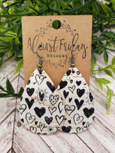 Load image into Gallery viewer, Genuine Leather Earrings - Valentine&#39;s Day - Teardrop Earrings - Heart - Black and White
