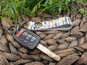 Genuine Leather Key Fob - Genuine Leather Accessories - Key Fob - Key Chain - Black and White - Stripes