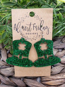 Acrylic Earrings - Shamrocks - Green - St. Patrick's Day - Glitter Earrings - Four Leaf Clover - Leprechaun - Leprechaun Hat