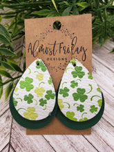 Load image into Gallery viewer, Genuine Leather Earrings - Saint Patrick&#39;s Day - Green Earrings - Clovers - Teardrop - Shamrocks - Layered Design
