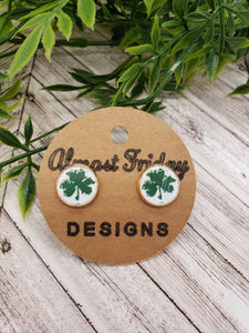 Faux Leather - Shamrocks - Green - St. Patrick's Day - Four Leaf Clover - Studs