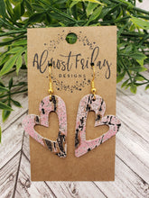 Load image into Gallery viewer, Genuine Leather Earrings - Hearts - Pink and Gold - Valentine&#39;s Day - Textured Leather - Heart Earrings
