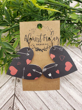 Load image into Gallery viewer, Genuine Leather Earrings - Valentine&#39;s Day - Heart Earrings - Hearts - Black and White - Red Hearts - Arrows
