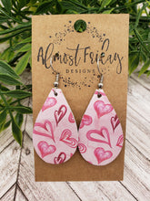 Load image into Gallery viewer, Genuine Leather Earrings - Valentine&#39;s Day - Teardrop Earrings - Heart - Pink and Red Hearts
