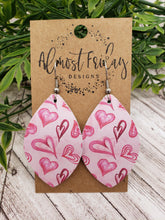 Load image into Gallery viewer, Genuine Leather Earrings - Valentine&#39;s Day - Leaf Cut Earrings - Heart - Pink and Red Hearts
