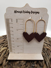 Load image into Gallery viewer, Genuine Leather Earrings - Valentine&#39;s Day - Heart Earrings - Hearts - Black and White - Red Hearts - Arrows - Arch Connector - Post Earrings
