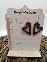 Load image into Gallery viewer, Genuine Leather Earrings - Hearts - Pink and Gold - Valentine&#39;s Day - Textured Leather - Heart Earrings
