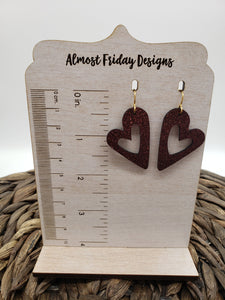 Genuine Leather Earrings - Hearts - Teal - Braided Leather - Textured - Valentine's Day - Textured Leather - Heart Earrings