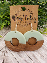Load image into Gallery viewer, Wooden Earrings - Circle Cut Out- Mint - Statement Earrings - Wood and Resin
