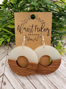 Wooden Earrings - Circle Cut Out- White - Statement Earrings - Wood and Resin - Cream