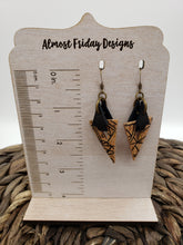 Load image into Gallery viewer, Genuine Leather Earrings - Triangle - Arrow - Black and Pink Earrings - Black and Gold - Statement Earrings - Leopard Print - Animal Print

